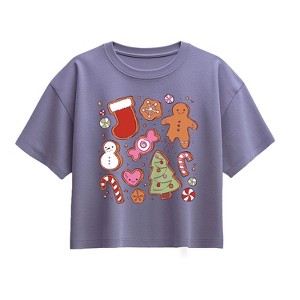 Girls' - Instant Message - Kawaii Christmas Treats Short Sleeve Boxy Graphic T-Shirt - 1 of 2