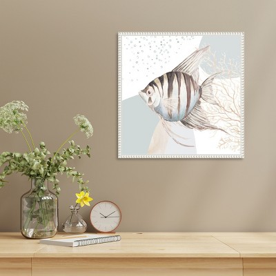 Ocean Oasis Bubbles Striped Fish Canvas Wall Art with White Frame
