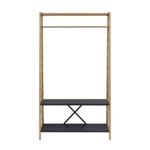 TiramisuBest Natural Oak Hall Tree: Multistorage Marvel with 1 Mirror and Adjustable Legs for Customized Functionality! - 1 of 4