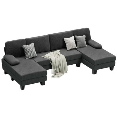 LACOO U-Shape Corduroy Sectional Sofa with Chaise