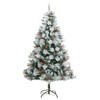 vidaXL Green and White Artificial Hinged Christmas Tree with Cones and Berries - PVC Material, 70.9 inches Height, Sturdy Metal Stand Included - 2 of 4
