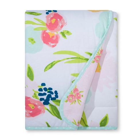 Jersey Knit Reversible Baby Blanket Floral Cloud Island Pink