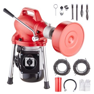 VEVOR Drain Cleaner Machine 120FT x 5/8 Inch, 370W Electric Sewer Snake Auger Manual Feed - with 2 Sectional Steel Cables, Red - 1 of 4