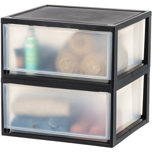IRIS USA 2 Pack 47qt Compact Stackable Plastic Drawers, Black