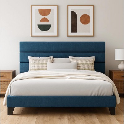 Allewie Platform Bed Frame with Fabric Upholstered Headboard and Wooden Slats Support, Fully Upholstered Mattress Foundation/No Box Spring Needed