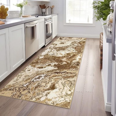 Acekool Washable Area Rug, Soft Modern Abstract Marble Pattern, Non-Slip Rug for Living Room, Kitchen, Game Room, High Traffic Floors