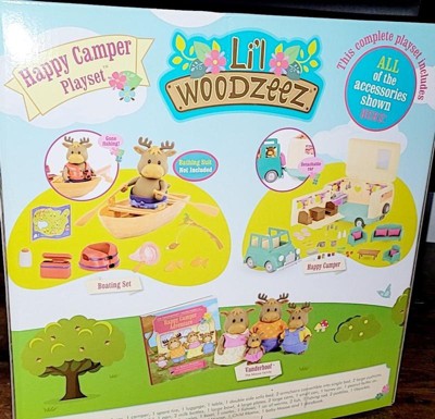 Li'l Woodzeez Juego de figuras de animales y accesorios - Happy Camper,  azul - 39 piezas, marrón/a (6486Z)