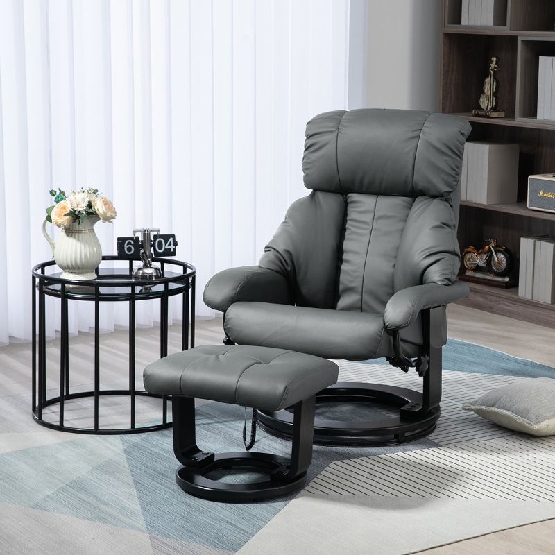 HOMCOM Recliner with Ottoman Footrest, Recliner Chair with Vibration Massage, Faux Leather and Swivel Wood Base for Living Room and Bedroom, 3 of 8