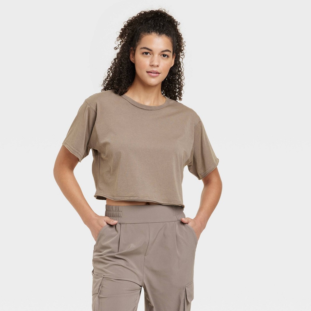 Size M Women's Cropped Boxy T-Shirt - JoyLab™ Dark Gray