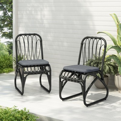 PE Wicker Patio Accent Chair Set Of 2,Modern Armless Chair With Washable Cushion And Petal-shaped Back,Outdoor Furniture -Maison Boucle