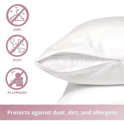 Standard White Cotton Hypoallergenic Pillow Protectors with Zipper, 4 Pack