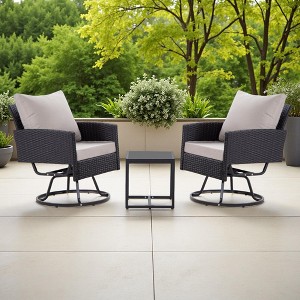 3-Piece Outdoor Patio Rattan Conversation Swivel Chairs Set with 2 Swivel Chair and Coffee Table - 1 of 4
