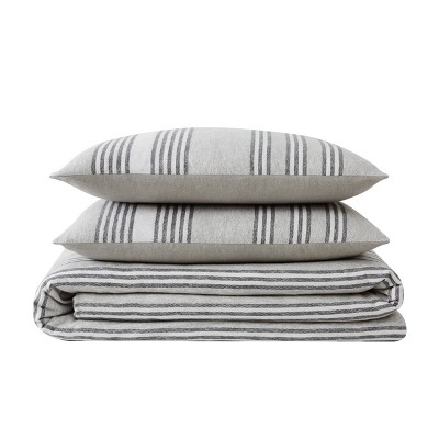 Kiel Gray Striped Cotton Flannel Twin Comforter Set