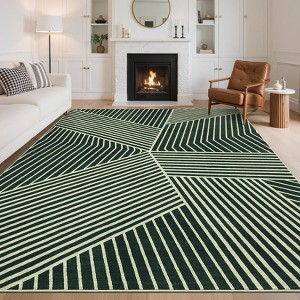Modern Geometric Area Rug Washable Rug with Non Slip Rubber Backing Soft Non Shedding Carpet, Indoor Low Pile Thin Foldable Mat - 1 of 4
