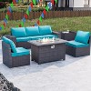 ALAULM 7 Pieces Outdoor Patio Furniture Set with 43" Gas Propane Fire Pit Table PE Wicker Rattan Sectional Sofa - 2 of 4