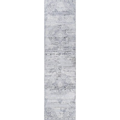 Intricate Persian Motif Light Gray Synthetic Runner Rug - Easy Care