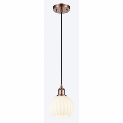 White Venetian - 1 Light Cord Hung Mini Pendant In Modern Style-8 Inches Tall and 6 Inches Wide