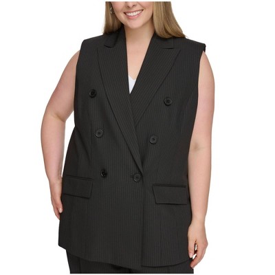 Calvin Klein Womens Pinstripe Vest Double Breasted Blazer Jacket