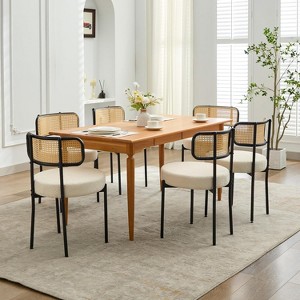 DYHOME Dining Chairs, Dining Room Chairs Set of 6 with Rattan Cane Back, Upholstered Modern Boucle Dining Chairs with Black Metal Legs - 1 of 4