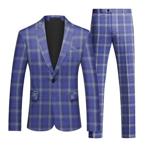 Cloudstyle Mens 2 PCS Plaid Suits Slim Formal Suit Checkered Holiday Blazer Jacket Pants - 1 of 4