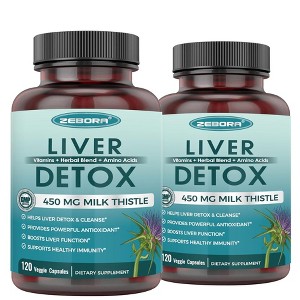 ZEBORA Milk Thistle (Pack of 2) 450 mg - 80% Silymarin for Liver Cleanse Detox & Repair Liver Supplement - 240 Veggie Capsules (120 Day-Supply) - 1 of 4