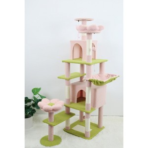 Racxily 71 inch Flower Cat Tree with Large Condo Removable Flower Cushion and Hammock - 1 of 4
