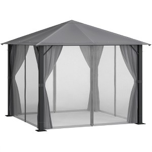 Outsunny 9.7' x 9.7' Patio Gazebo Tent, Canopy with Sidewalls, Zipper Netting Screen, Privacy Curtains, Black - 1 of 4