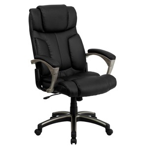 Emma and Oliver High Back Folding Black LeatherSoft Executive Swivel Office Chair with Arms - 1 of 4