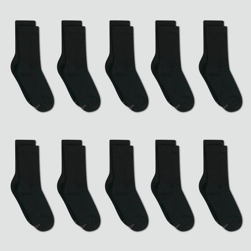 Hanes Women's Extended Size Cushioned 10pk Crew Socks - Black 8-12