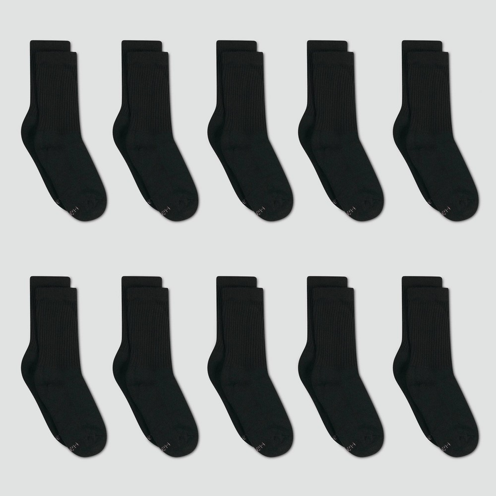 Hanes Women's Extended Size Cushioned 10pk Crew Socks - Black 8-12