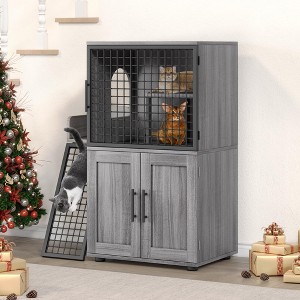 Cat Litter Box Enclosure Cabinet with Ladder - Modern Villa Hidden Cat Furniture for Home - 1 of 4