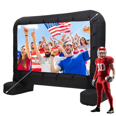 16ft Black Inflatable Outdoor Movie Projector Screen with Quiet Air Blower