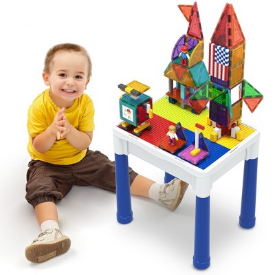 PICASSO-TILES 316PCS Activity Table with Magnetic Tiles & Building Blocks, Playset Table with Action Figures & Storage, Water & Sand Toy for Kids