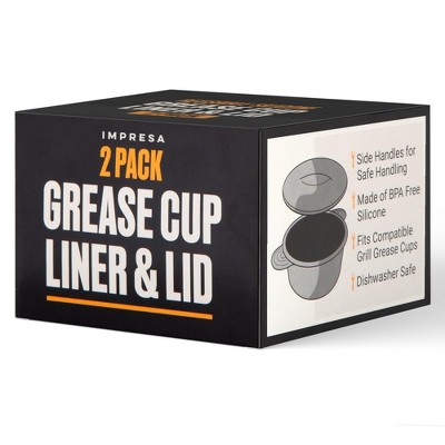 Gray Silicone Grill Grease Cup Liners with Lids, 2-Pack