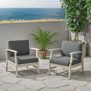 28"W Outdoor Patio Accent Chairs, Acacia Wood Club Arm Chairs -Merax - 1 of 4