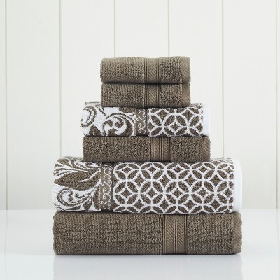 Modern Threads Reversible Yarn Dyed Jacquard Towel Set, Trefoil Filigree.