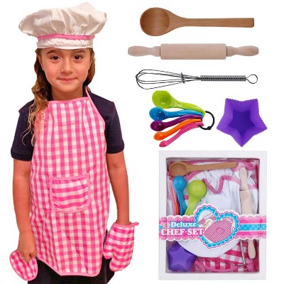 Lolo Toys Kids Baking Set Cooking Apron - 13 Piece Children Kitchen Bake Playset Accessories for Girls