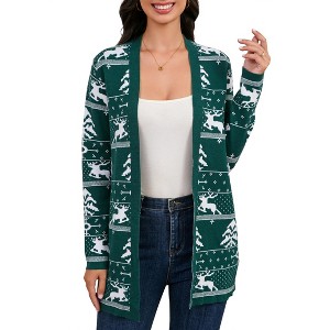 Christmas Cardigan For Women Casual Long Sleeve Round Neck Open Front Cardigan Sweaters - 1 of 4