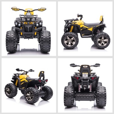 Yellow 12V Kids Ride-On Quad ATV with Music and Headlights