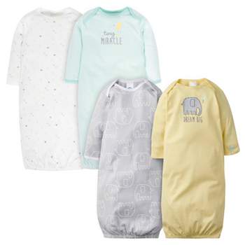 Gerber Baby Neutral Long Sleeve Gowns with Mitten Cuffs - 4-Pack