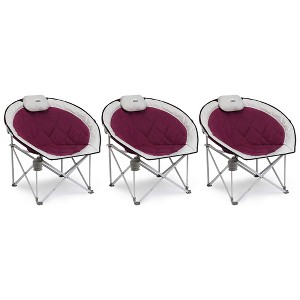 CORE Oversized Padded Round Saucer Moon Folding Chair w/Headrest for Camping, Sporting Events, Outdoor/Indoor Space, Wine (3 Pack) - 1 of 4