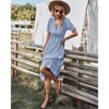 Women's Short Sleeve Striped Dress | Rustic Cottagecore A-Line Midi Dress - 3 of 4
