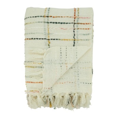 Multicolor Crosshatch Design Throw Blanket with Fringe, 50"x60"