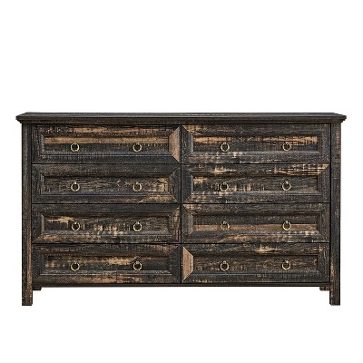 Hommoo Farmhouse 8 Drawers Dresser Dark Oak