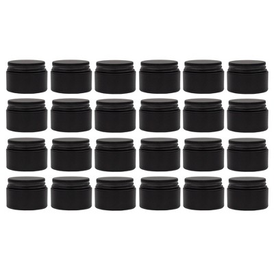 Darware Black Mini Glass Balm Jars, 24pk; Little Cosmetic Jars w/ Lined Black Metal Lids