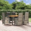 vidaXL 7-Piece Outdoor Patio Dining Set - Gray Poly Rattan w/Adjustable Reclining Chairs, Cushions & Acacia Wood Table - 2 of 4