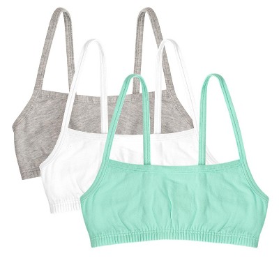 Fruit of the Loom Girls' Spaghetti Strap Sports Bra 3-Pack Mint  Chip/White/Grey Heather 28