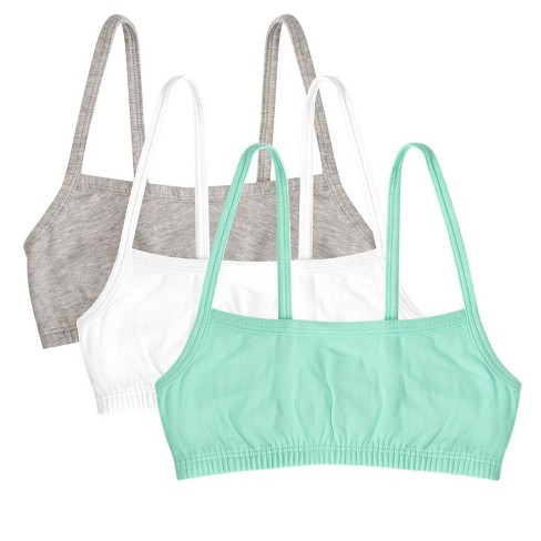 Fruit Of The Loom Girls' Spaghetti Strap Sports Bra 3-pack Mint  Chip/white/grey Heather 28 : Target