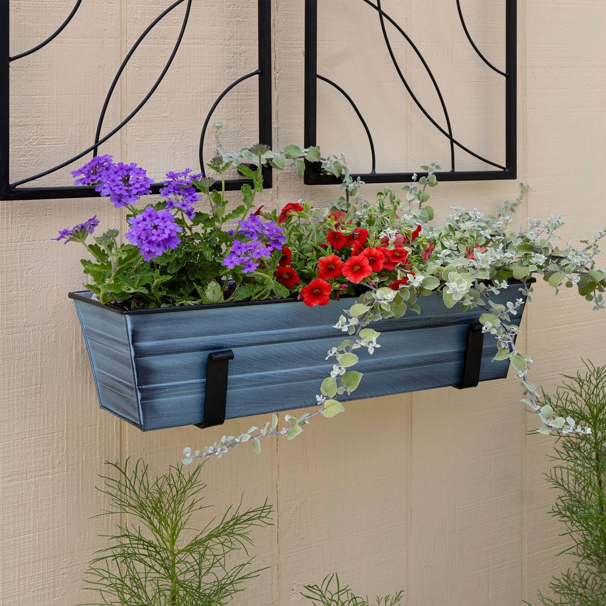ACHLA Designs Small Nantucket Rectangular Galvanized Steel Outdoor Planter Box with Mounting Bracket Blue - thumbnail 3