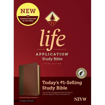 NIV Life Application Study Bible, Third Edition (Red Letter, Leatherlike, Brown/Mahogany, Indexed) - (Leather Bound)